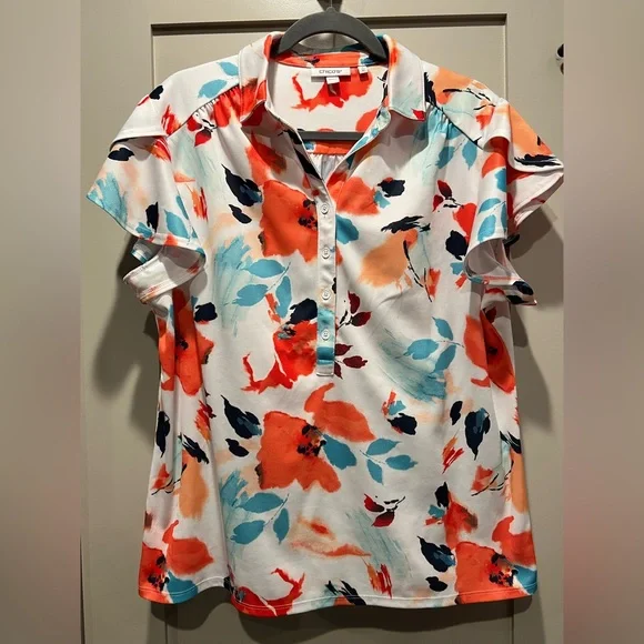 Chico's Short Sleeve Floral Top Blouse Size XL /Chico’s Size 3 EUC! - Picture 16 of 16